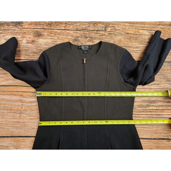 St. John Hand Sewn Suit Black Brown Boucle Knit Zip Jacket 8 Pencil Dress 6 EUC! - Picture 7 of 12